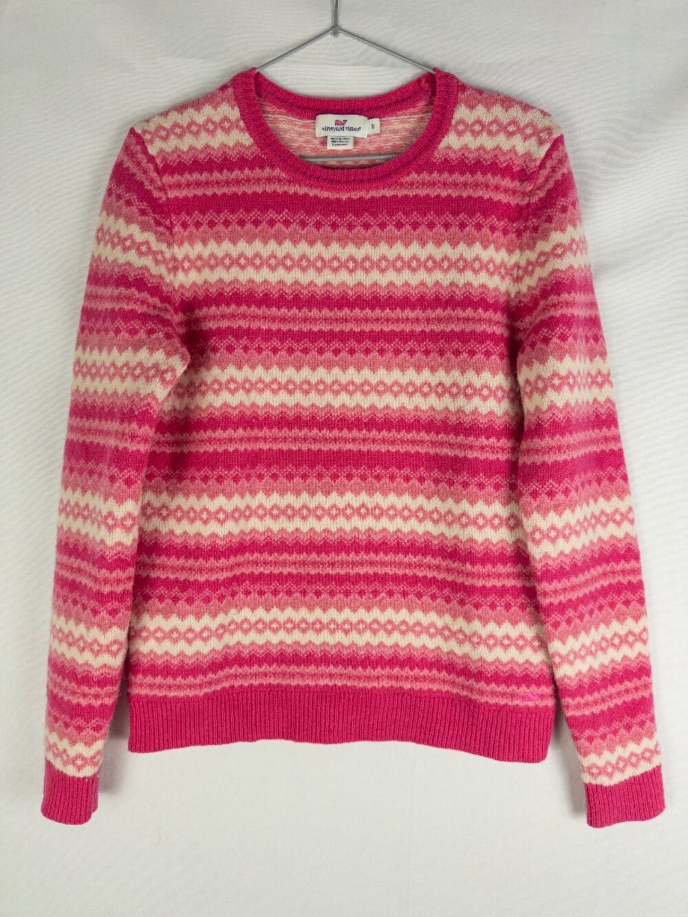 Vineyard Vines Merino Lambswool Fair Isle Crewneck Sweater Womens S Pink Preppy
